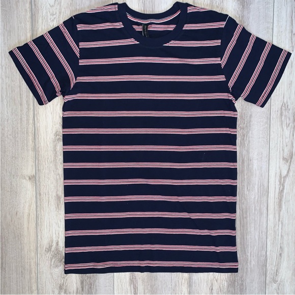 MENS NAVY BLUE STRIPE T SHIRT - Picture 5 of 5